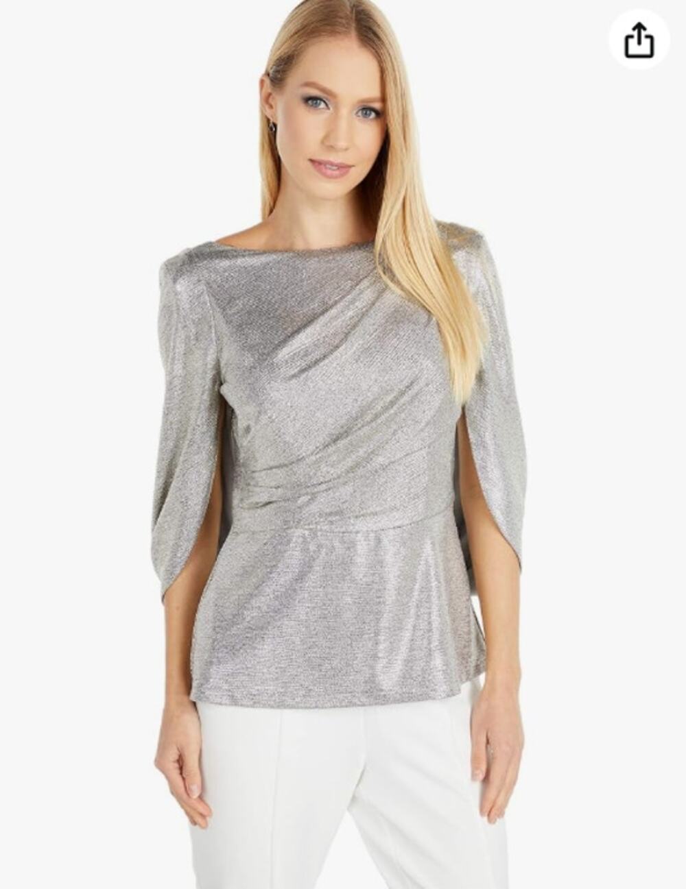 Adrianna Papell Women's Metallic Cape-Back Pullover Blouse Silver Size 18W
